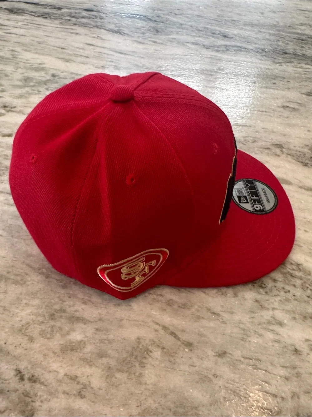 San Francisco 49ers New Era 9Fifty SnapBack Hat Embroidered Wordmark Red Black
